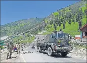  ?? WASEEM ANDRABI/HT PHOTO ?? ■
Army convoy on its way to Ladakh on June 22.