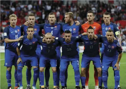  ?? ?? Slovakia pose before last month’s friendly against Austria in Bratislava. Photograph: Christian Hofer/Getty Images