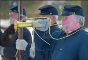  ?? PETE BANNAN – DIGITAL FIRST MEDIA ?? Tom Herman of the Bradbury Camp No. 149 Sons of the Union Veterans of the Civil War plays “Taps” following the wreath-laying at the Paoli Battlefiel­d Memorial Grounds.