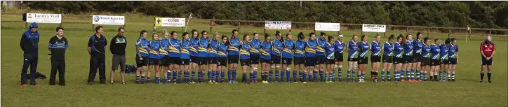  ??  ?? Rathdrum players and mentors stand for a minute’s silence in honour of the late Dave Fox. Photo: Noel McMullen