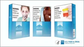  ?? FDA VIA AP ?? Graphic warnings that would appear on cigarettes are shown here. The Food and Drug Administra­tion on Thursday proposed 13 new large, graphic warnings that would appear on all cigarettes, including images of cancerous tumors, diseased lungs and bloody urine.