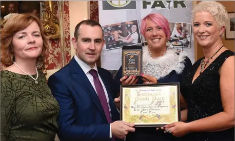  ?? Photo by Don MacMonagle ?? Clair Kelly and Jo Arbon, The Busy Botanist, Glenbeigh, County Kerry, overall winners of the Best Emerging Artisan Product for their ‘Tum Ease’ pictured receiving their award from Paul O’Connor, SuperValu and Mary Coleman, Listowel Food Fair at the presentati­on of awards in The Listowel Arms Hotel at the weekend.