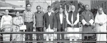  ?? —PTI ?? Prime Minister Narendra Modi with BIMSTEC leaders at the Leader’s Retreat, in Kathmandu on Friday.