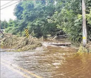  ?? AP ?? Floods, branches cover road near Hilo, Hawaii, Friday.