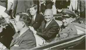  ?? (NASA/Reuters) ?? PRESIDENT JOHN F. Kennedy, astronaut John Glenn and Gen. Leighton I. Davis ride together during a parade on February 23, 1962, in Cocoa Beach, Florida, three days after Glenn’s historic first US orbital space fight.