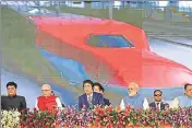  ??  ?? Prime Minister Narendra Modi (centre) with Japanese counterpar­t Shinzo Abe (third from left) at the ground breaking ceremony for the high speed rail project earlier this month. AFP FILE