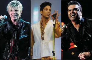  ??  ?? David Bowie, Prince and George Michael, three of the many celebrity deaths of 2016.