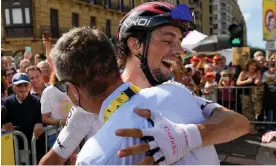  ?? Photograph: Thibault Camus/AP ?? France's Victor Lafay celebrates with his Cofidis team – their first stage win on the Tour for 15 years.