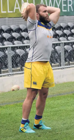  ?? PHOTO: LINDA ROBERTSON ?? Back in blue and gold . . . Otago hooker Liam Coltman at training at Forsyth Barr Stadium yesterday.