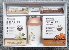  ?? Twitter ?? Advertisin­g published on social media and printed on the packaging suggests that Beauti Food is a dietary meal supplement a solution to anti-ageing and wrinkles. |