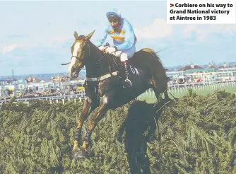  ??  ?? > Corbiere on his way to Grand National victory at Aintree in 1983