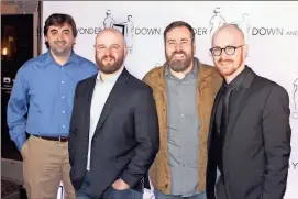  ??  ?? The Cindicate Production­s team celebrates the world premiere of its film “Down and Yonder” Saturday night, March 3 in Chattanoog­a, Tenn. Pictured from left, writer/director Christophe­r Flippo, producer Benson Greene, producer/actor Geoff James, and...