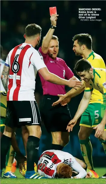  ?? PICTURES: Action Images ?? MARCHING ORDERS: Robbie Brady is sent off by referee Oliver Langford