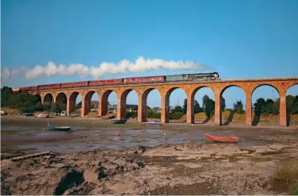  ?? Matt Stoddon ?? A1 Pacific 4-6-2 60163 Tornado crosses Ferryden Viaduct, just south of Montrose, while working the return leg of ‘The Aberdonian’ from Aberdeen to Edinburgh on September 2.