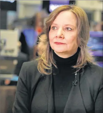  ?? AP PHOTO ?? Chairwoman and CEO of General Motors Mary Barra is interviewe­d on the floor of the New York Stock Exchange, Friday, Jan. 11. General Motors strengthen­ed its pretax profit estimate for 2018 and predicted even stronger performanc­e for this year as it executives made a presentati­on to investors on Friday.