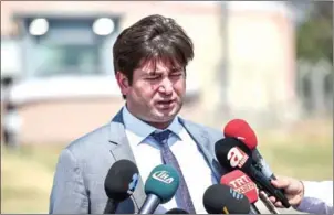  ?? OZAN KOSE/AFP ?? Ismail Cem Halavurt, lawyer of US pastor Andrew Brunson, who has been detained in Turkey for almost two years on terror charges, speaks to the media after a court hearing on Wednesday.