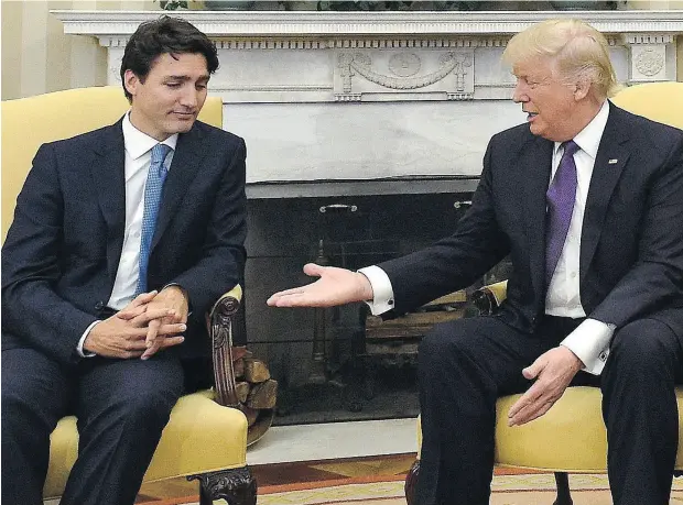  ?? SEAN KILPATRICK / THE CANADIAN PRESS FILES ?? Prime Minister Justin Trudeau meets with U. S. President Donald Trump in the Oval Office of the White House in Washington in February.