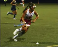  ?? OWEN MCCUE - MEDIANEWS GROUP ?? Owen J. Roberts’ Maddi Koury dribbles up the field against Spring-Ford on Tuesday.