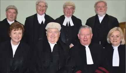  ??  ?? LEGAL LINE-UP (from left) front – Judge Alice Doyle, Judge Barry Hickson, Justice Raymond Groarke, and Judge Karen Fergus; back – Judge John O’Hagan, Judge Tom Teehan, Judge Gerard Griffin and Judge Sean O Donobháin.