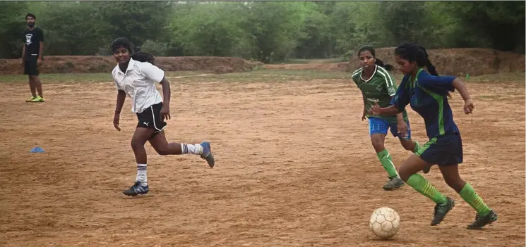  ?? — Photos: AP ?? Even though they were taunted for playing football, these rural Indian girls persisted because they wanted a chance to see the world.