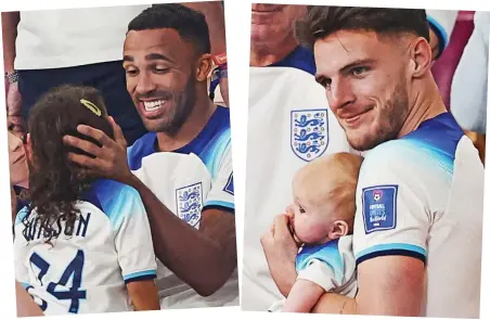  ?? ?? Sporting heroes: A jubilant Callum Wilson and Declan Rice with their families at the stadium in Doha