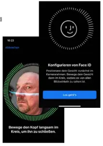  ??  ?? Das Setup von Face ID ist extrem einfach und in wenigen Sekunden erledigt. Mit ihm lässt sich alles schützen, was auf anderen iPhones per Touch ID gesichert wird.