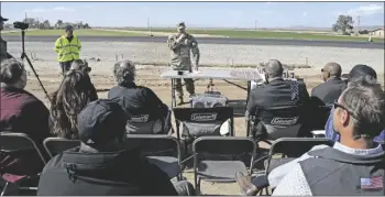  ?? ?? u.s. Army Yuma proving Ground (YpG) Commander Col. patrick mcFall speaks at a ceremony kicking off the latest phase of u.s. Highway 95 lane expansion on Nov. 3. “this is the result of all the great cooperatio­n we had from federal, state, and local officials with one purpose in mind: the safety of the YpG Family,” said mcFall. (photos by Ana Henderson)