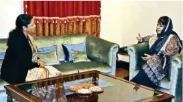  ?? PTI ?? Union Defence Minister Nirmala Sitharaman during a meeting with J&K CM Mehbooba Mufti, at Raj Bhawan