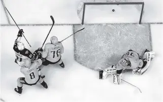  ?? AP PHOTOS/MARK HUMPHREY ?? Winnipeg Jets left wing Kyle Connor celebrates after teammate Mark Scheifele (not shown) scored a goal against Nashville Predators goalie Pekka Rinne during the second period in Game 1 of their second-round playoff series Friday night in Nashville....