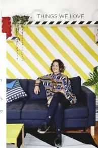  ??  ?? Stripes are magical – just ask any beach umbrella in the south of France. ‘Purveyor of powerfully positive digital print’, Camille Walala (above) shares her East London home with Pecorino the cat. Her idea of perfect home happiness is “a house full of...