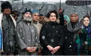  ?? ?? Congress president Mallikarju­n Kharge, party leader Rahul Gandhi and party’s general secretary Priyanka Gandhi Vadra at the concluding event of the party’s Bharat Jodo Yatra amid heavy snowfall, in Srinagar on 30 January. ANI