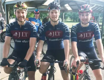  ??  ?? Brothers Brenton, Jarrod and Mitchell Jones took the podium places in Warragul Cycling Club’s A grade race on Sunday.