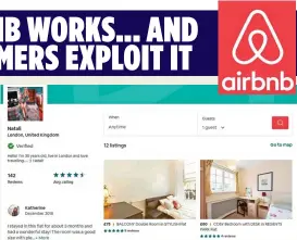  ??  ?? FRAUD: One of Natali Rossi’s Airbnb listings for a flat she was sub-letting