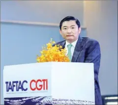  ?? LABOUR MINISTRY ?? Labour minister Heng Sour addresses the 16th General Assembly of TAFTAC on January 13.