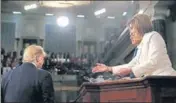  ?? REUTERS ?? ■
President Donald Trump turns away as Speaker of the House Nancy Pelosi reaches out to shake his hand before his speech.