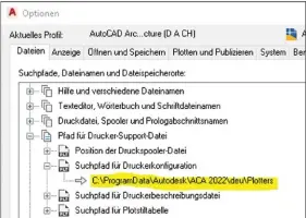  ??  ?? Bild 4: Suchpfad für die Druckerkon­figuration in den AutoCAD-Optionen.