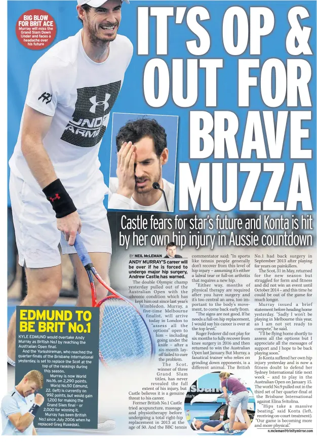  ??  ?? BIG BLOW FOR BRIT ACE Murray will miss the Grand Slam Down Under and faces a headache over his future