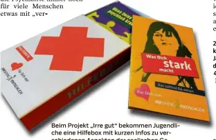  ?? Foto: Silja Kummer ?? Beim Projekt „Irre gut“bekommen Jugendlich­e eine Hilfebox mit kurzen Infos zu verschiede­nen Aspekten der seelischen Gesundheit.