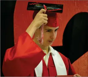  ?? RECORDER PHOTO BY ALEXIS ESPINOZA ?? Anakin James Keeton turns his tassel, signifying his official graduation from Lindsay High School on Wednesday morning.