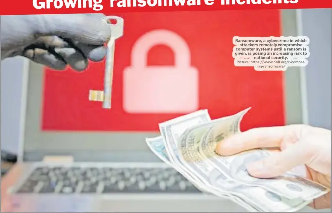  ?? Picture: https://www.hsdl.org/c/combating-ransomware/ ?? Ransomware, a cybercrime in which attackers remotely compromise computer systems until a ransom is given, is posing an increasing risk to national security.