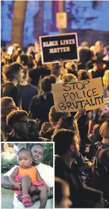  ?? COURTESY PHOTO, INSET; AP PHOTO ?? ‘GET UNCOMFORTA­BLE’: Protesters gather Friday in St. Louis after a judge found a white former police officer not guilty of first-degree murder in the death of Anthony Lamar Smith, inset.