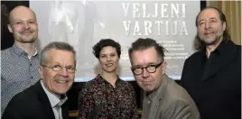  ?? FoTo: LEHTIKuVA/MARKKu uLANDER ?? Ville Rusanen, Olli Kortekanga­s, Erica Back, Tuomas Parkkinen och Juha
■ Kotilainen är involverad­e i operaproje­ktet om inbördeskr­igets Tammerfors.