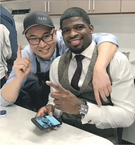  ?? ANTONIO PARK ?? Chef Antonio Park and P.K. Subban have become close friends after meeting in Montreal about eight years ago. “I tell P.K. everything that he doesn’t want to hear,” Park says. “That’s what real friends are for.”