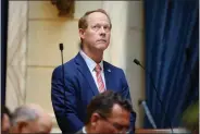  ?? KRISTIN MURPHY — THE DESERET NEWS VIA AP, FILE ?? Sen. Keith Grover, R-Provo, listens to the vote call on HB261, Equal Opportunit­y Initiative­s, in the Senate chamber at the Capitol in Salt Lake City Jan. 25,. HB261 passed the Senate by a 23-6vote.