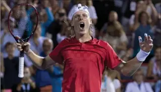  ?? CANADIAN PRESS FILE PHOTO ?? Denis Shapovalov celebrates after beating Adrian Mannarino of France in quarter-final play at the Rogers Cup on Aug. 11.