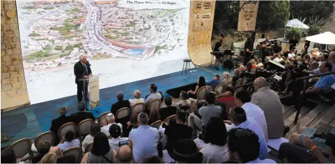  ?? (Tsafrir Abayov/Reuters) ?? US AMBASSADOR David Friedman addresses the inaugurati­on ceremony of Pilgrimage Road at Jerusalem’s City of David yesterday.