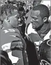  ?? PETER AIKEN/GETTY ?? The Texans’ Deshaun Watson, right, and Chiefs’ Partick Mahomes meet after an October game.