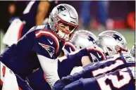  ?? Billie Weiss / Getty Images ?? Jarrett Stidham (4) of the New England Patriots receives a snap during the fourth quarter against the Buffalo Bills at Gillette Stadium on Dec. 28, 2020 in Foxborough, Mass. The Patriots have traded Stidham to the Las Vegas Raiders, per reports.