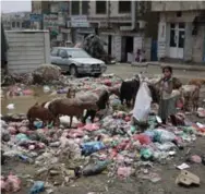  ??  ?? A girl scavenges for recyclable items at a garbage dump in a street in Sanaa, Yemen.