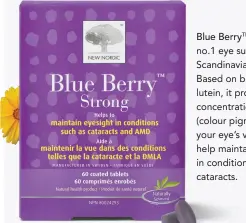  ??  ?? Blue Berrytm has been the no.1 eye supplement in Scandinavi­a for two decades. Based on blueberrie­s and lutein, it provides high concentrat­io ns of carotenoid­s (colour pigments) to nourish your eye’s vision center and help maintain your eyesight, in conditions of AMD and cataracts.